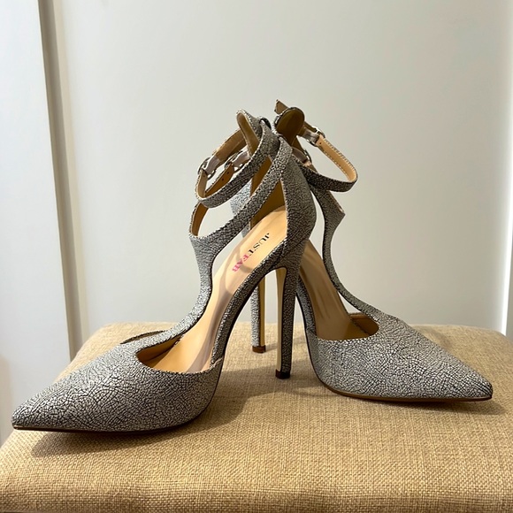 Black and white crackle heels with two adjustable straps 5 inches - Picture 2 of 4